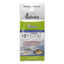 Вързани куки Vidrax HERA V-5017 Червени - опаковка с 10 червени куки от карбонова стомана.