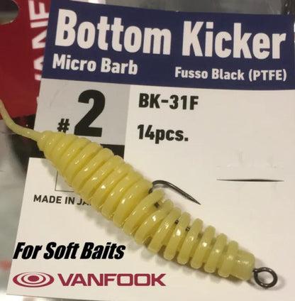 Куки VANFOOK Bottom Kicker - 31F PTFE - жълта кука за риболов, проектирана за софта примамки с Fusso Black покритие.