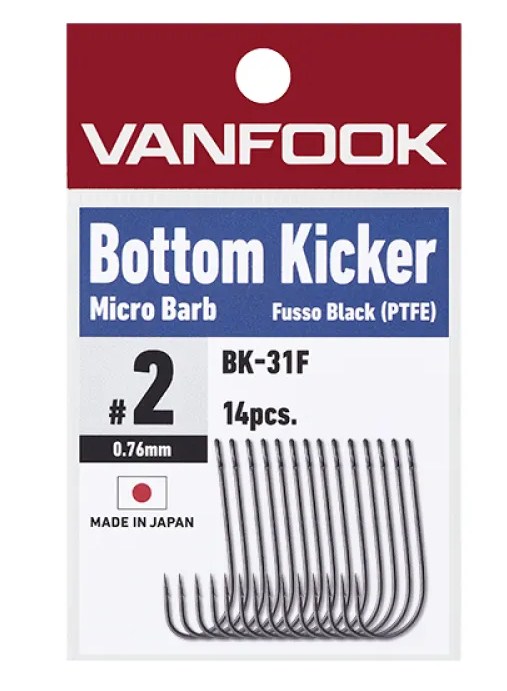 Куки VANFOOK Bottom Kicker - 31F PTFE, опаковка с 14 куки с микро барб, Fusso Black покритие.