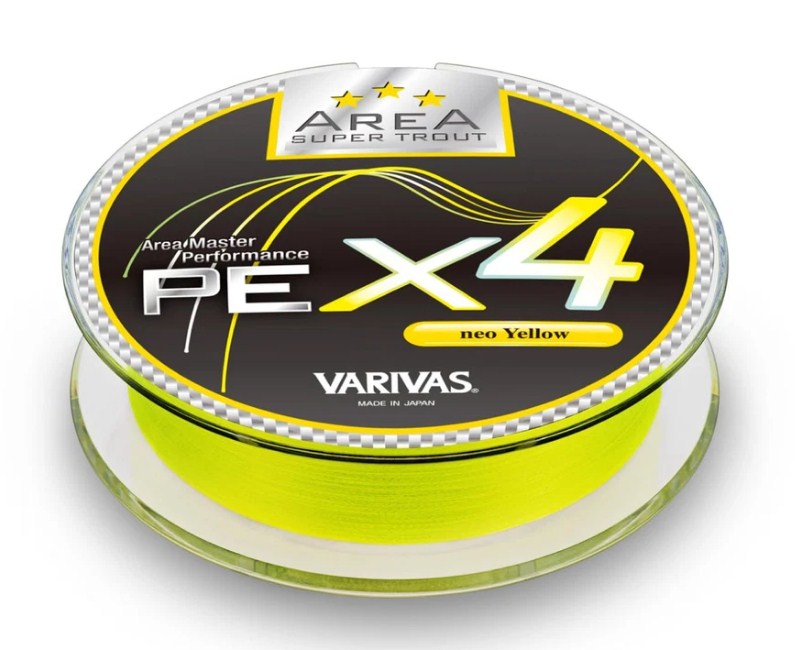 Плетено влакно VARIVAS AREA Super Trout PE x4 [Yellow] - 75m на макара с ярко жълто влакно.