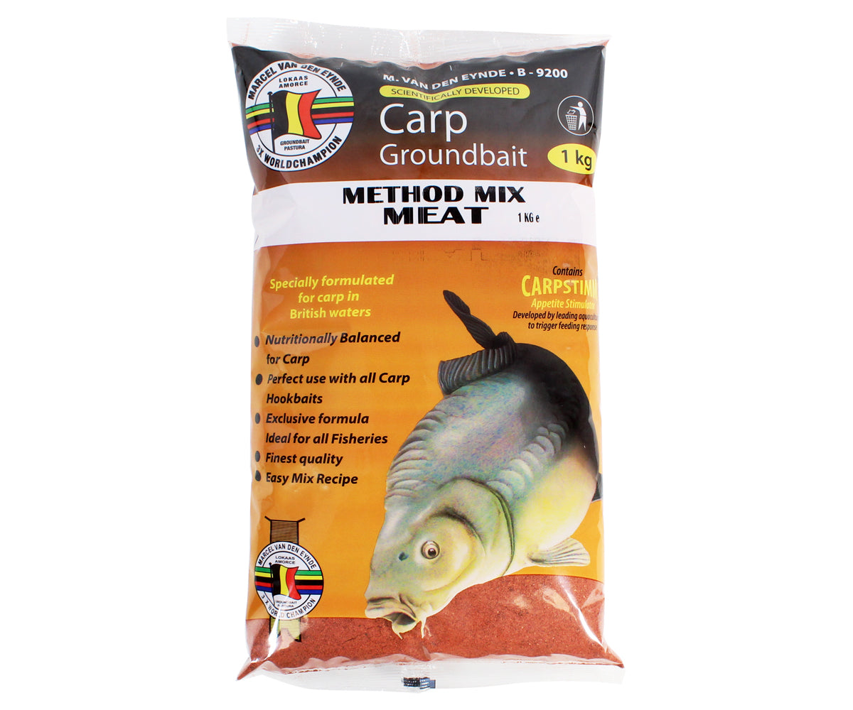Захранка Van Den Eynde Method Mix MEAT - 1kg, висококачествена тъмна захранка за риболов на шаран и платика.