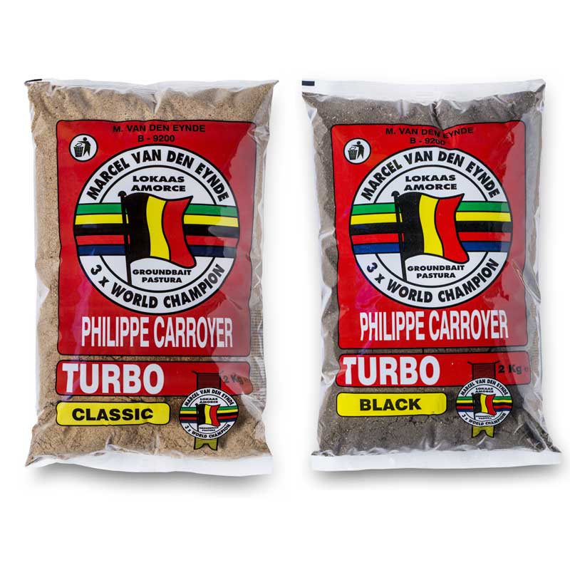 Захранка Van Den Eynde TURBO - 2kg, две упаковки, Classic и Black, идеальная для рыбалки.
