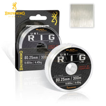 Монофилно влакно BROWNING Black Magic Uni Rig Line - 300m Ø 0.14mm/1.50kg на макара с ясно видима линия.