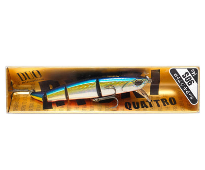 Воблер Duo SPEARHEAD RYUKI QUATTRO 90S - 9.0cm/14.0gr - Sinking in packaging, showcasing vibrant colors and design.