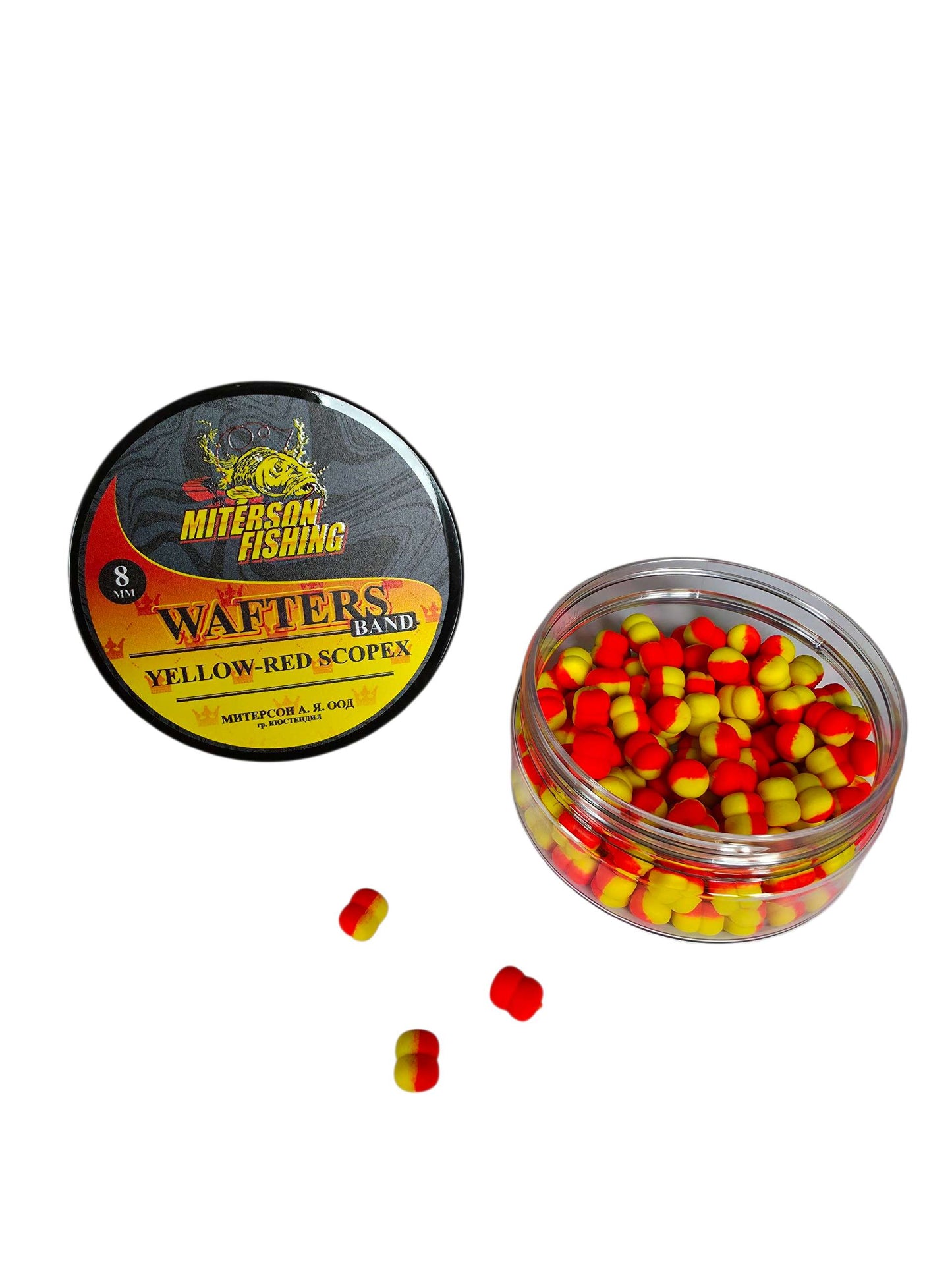 Miterson Premium Wafters Band - 8mm жълто-червен Scopex с аромати и лека видимост за риболов.