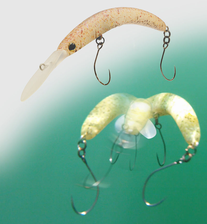 Воблер Jackall Pepino 56SS-MR - 5.6cm/2.6gr - Slow Sinking in action, showcasing dual colors and hooks.