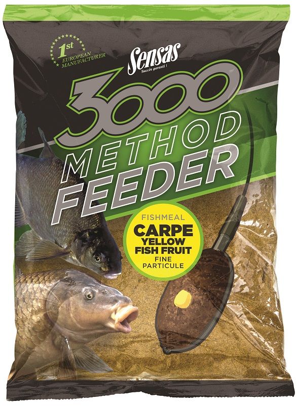 Захранка SENSAS 3000 Method Fishmeal - 1kg, риболов на метод фидер, рибни брашна, карп, жълт плод.