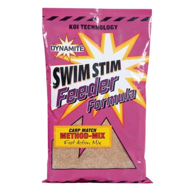 Захранка DYNAMITE Swim Stim Feeder Formula Method Mix - 900гр в опаковка за риболов с подчертано привлекателна формула.