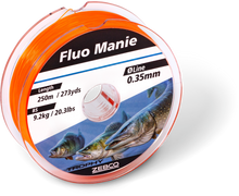Монофилно влакно Zebco Trophy Fluo Manie Red - 300m, изображение на флуоресцентно влакно със спецификации.