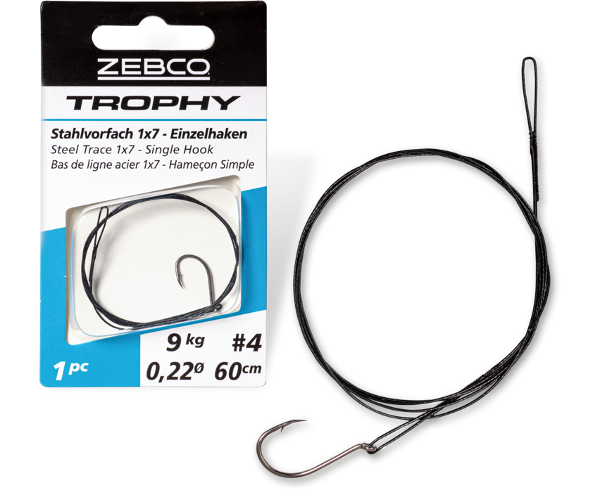 Стоманен повод за щука с кука ZEBCO Trophy Steel Trace 1x7 - Single Hook - 60cm/9kg
