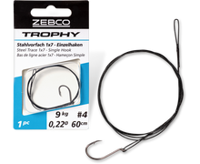 Стоманен повод за щука с кука ZEBCO Trophy Steel Trace 1x7 - Single Hook - 60cm/9kg с единична кука и опаковка.