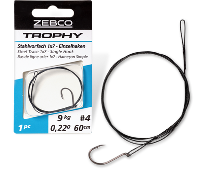 Стоманен повод за щука с кука ZEBCO Trophy Steel Trace 1x7 - Single Hook - 60cm/9kg