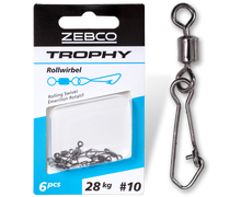 Вирбел с карабинка ZEBCO Trophy Rolling Swivel в опаковка, идеален за спининг риболов.