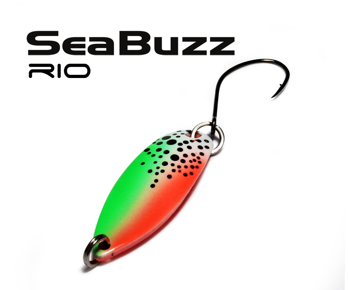Микроклатушка Sea Buzz Area Rio - 32мм/3.2гр с червена и зелена окраска, предназначена за риболов на пъстърва.